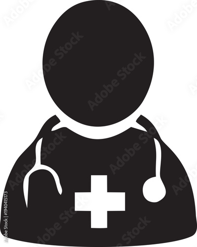 Medical professional with stethoscope and cross symbol on uniform