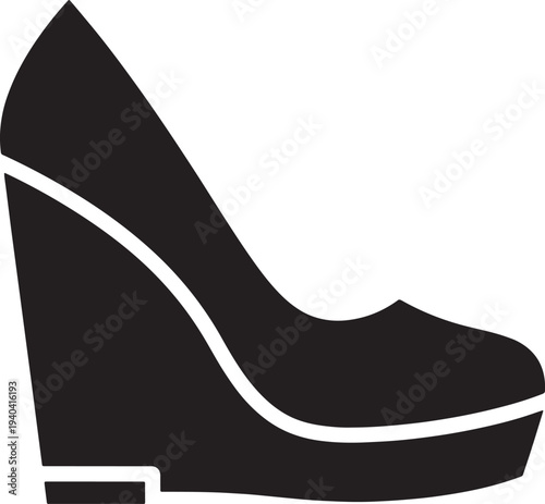 Highheeled shoe with thick sole and white outline on transparent background