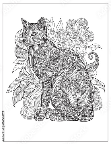 Symmetrical Twin Cats Mandala Circular Design7.eps