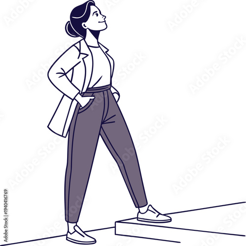 Vector illustration of a confident businesswoman standing on a step