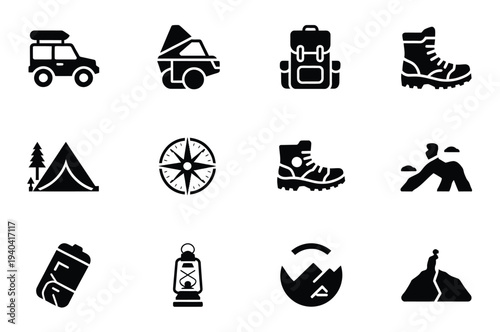 Adventure Icons Solid Travel Journey Exploration Activity Vector