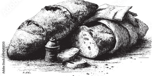 Ciabatta bread illustration on a white background. This vector illustration can be used in any size you like for advertising, logos, and other work.
