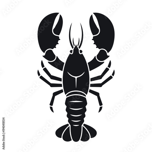 Black Lobster Silhouette Vector Illustration - Marine Crustacean Seafood Menu Icon