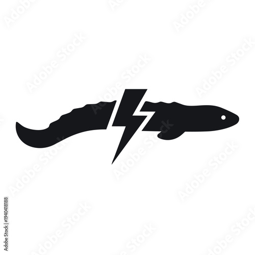 Electric Eel Silhouette Vector with Lightning Bolt Icon - Predatory Marine Life Power Graphic