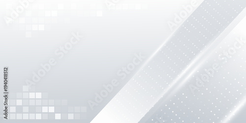 Modern white and gray abstract background with diagonal lines, geometric grid patterns, and subtle light streaks. Ideal for business presentations, technology concepts, and clean professional designs.