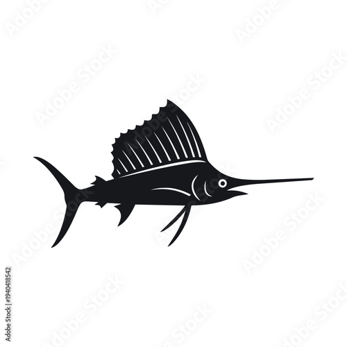 Black Sailfish Silhouette Vector - Atlantic Sailfish Marine Life Icon