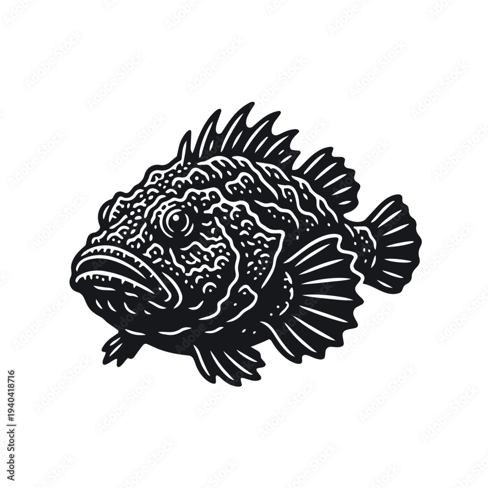 Obraz premium Stonefish Illustration Vector - Venomous Scorpionfish or Rockfish Marine Icon