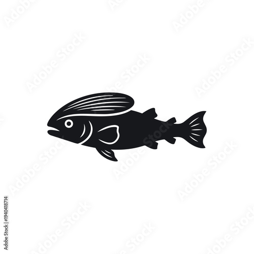 Black Mahi Mahi Fish Silhouette Vector - Dorado or Common Dolphin Fish Icon