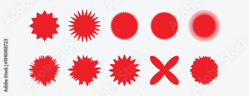 A collection of vibrant red circular graphic elements in varying shapes and densities is displayed high quality professional detailed modern elegant