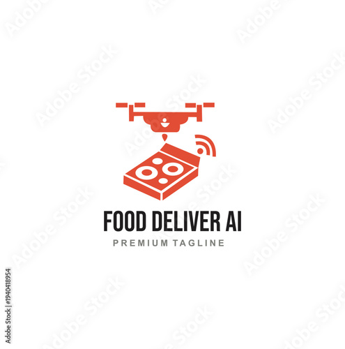 Professional modern food delivery logo featuring a drone and pizza.