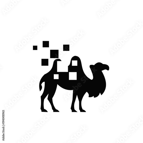 Digital Camel Logo Design with Pixelated Elements