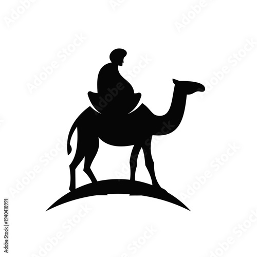 Black Silhouette of a Person Riding a Camel on a Desert Dune Icon