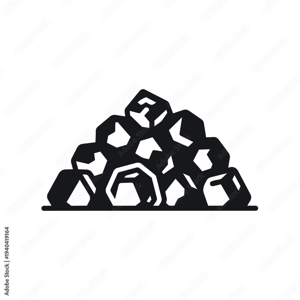Obraz premium Black Charcoal Briquettes Pile Silhouette Vector - BBQ Fuel Coal Lump Wood Icon