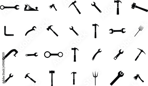collection of black tool icons on white background