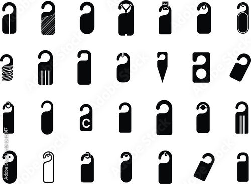 Collection of various door hanger icons in black on white background