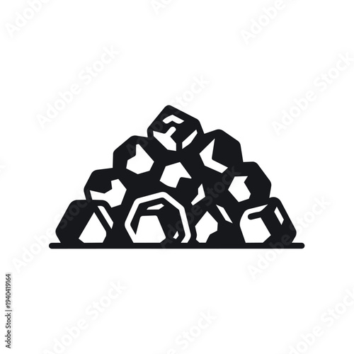Black Charcoal Briquettes Pile Silhouette Vector - BBQ Fuel Coal Lump Wood Icon