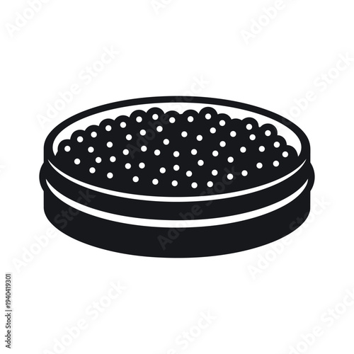 Black Caviar Tin Silhouette Vector Illustration - Luxury Seafood Roe Gourmet Appetizer Icon