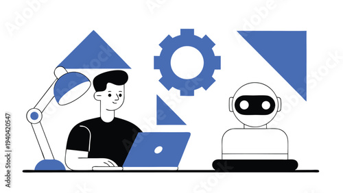 Engineer repairing robot technology abstract concept vector illustrations