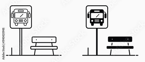 Bus, stop icon vector illustration, city transportation symbol, commuter station sign concept, clean minimal editable vector design.