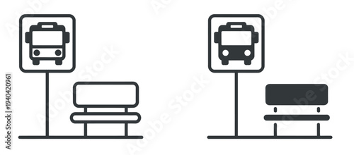 Bus, stop stand icon vector, public transport symbol, urban transit signage, simple editable graphic design, isolated on transparent background.