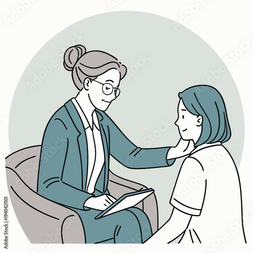 Vector illustration of a female therapist consulting a young woman