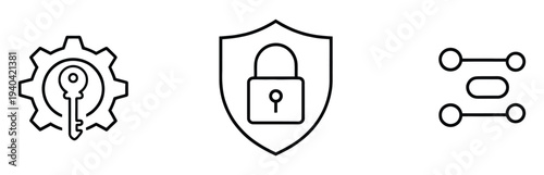 Key and Gear Icon Security Settings Black White Outline Symbol