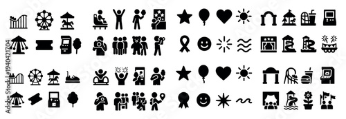 Entertainment icons with people rides stage minimal