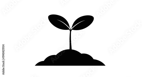New Beginning: Black and White Icon of a Sprout Emerging from Soil