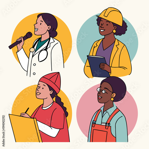 Set of 4 diverse professional icons vector