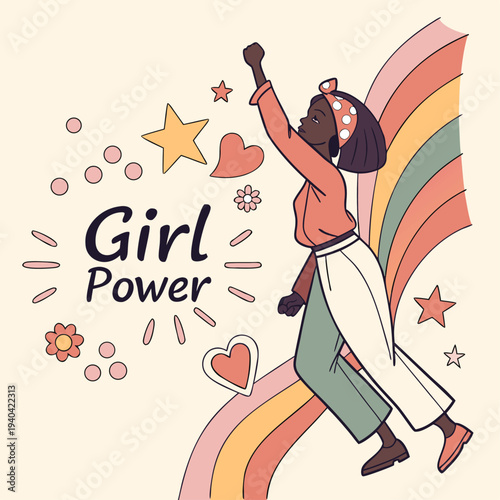 Vector illustration of empowered woman with Girl Power text