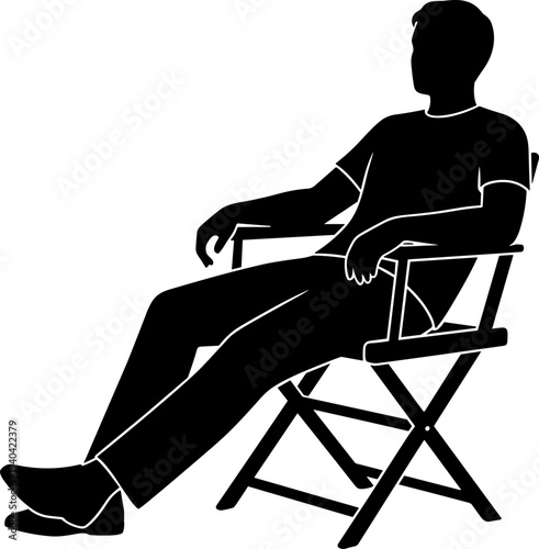 Marketing Professional Sitting on Director Chair Silhouette Isolated on White Background for Advertising, Branding and Creative Industry Concept, flat vector illustration