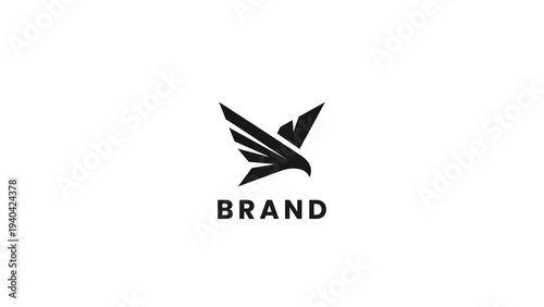 Dynamic abstract black bird logo, symbolizing power, speed, and freedom. Modern minimalist design with sharp angles, ideal for corporate branding, sports, or aviation industries