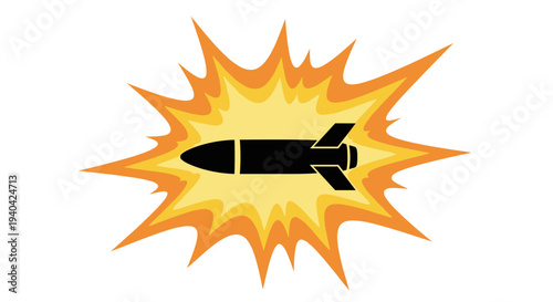 Black Bomb Explosion Vector Illustration.