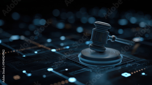 Digital law concept legal technology courtroom interface justice gavel cyber security futuristic network blue digital law concept with justice