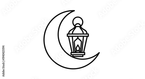 Crescent Moon with Lantern Illustration.