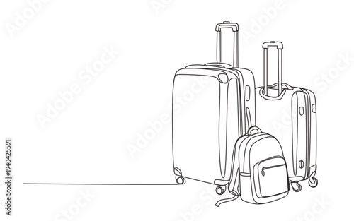 continuous single line drawing of luggage  suitcase and travel bag  line art vector illustration