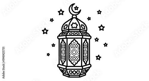 Islamic Lantern with Crescent Moon Stars.