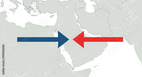 Opposing Arrows on World Map.