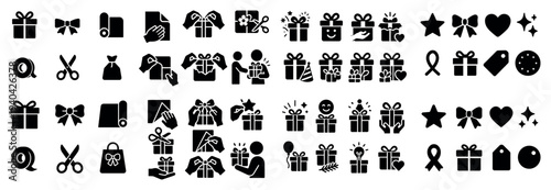 Gift icons with box bow ribbon bold