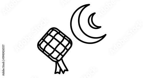 Simple Kite Flying Near Crescent Moon.