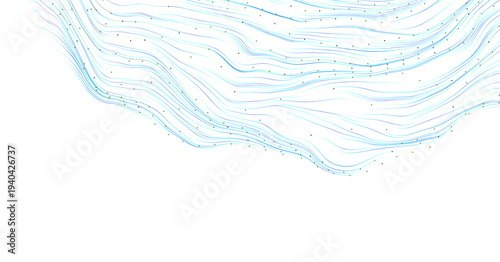 Abstract design with flowing blue lines and subtle dots over white space. Ideal for backgrounds and concepts like data v