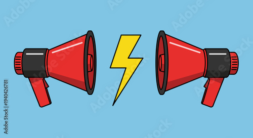 Two Red Megaphones Facing Each Other.