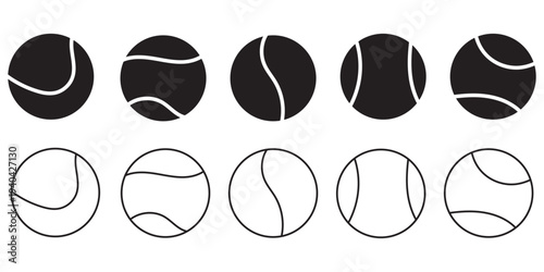 Tennis ball icon suitable design silhouette and line art style on white background