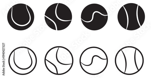 Tennis balls collection. Flat minimal sport elements for tennis branding, stickers, patterns, icons or web design. Vector illustration isolated on white