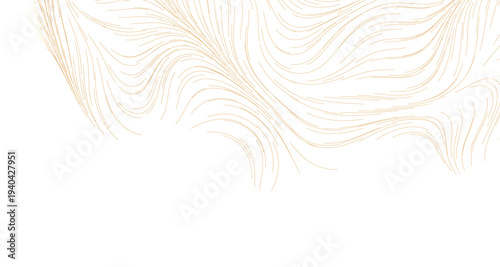 Abstract gold lines design on white background, creating a sense of movement and elegance. Perfect for backgrounds or de