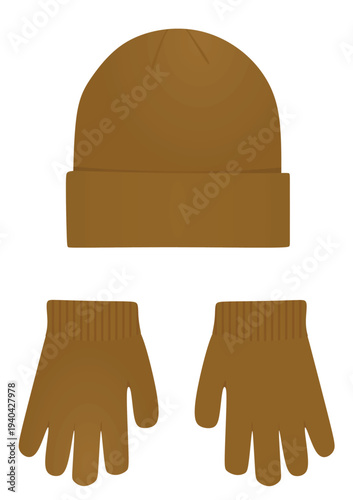 Winter set, cap and gloves, vector