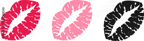 Vector set of woman lipstick kiss marks in red pink and black colors for beauty design