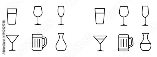 Beverage icons with wine glass martini outline