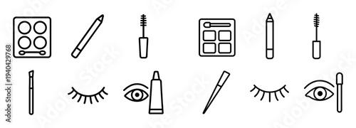 Beauty icons with eye brush pencil outline