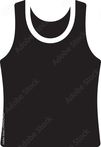 Black tank top with white trim isolated on transparent background